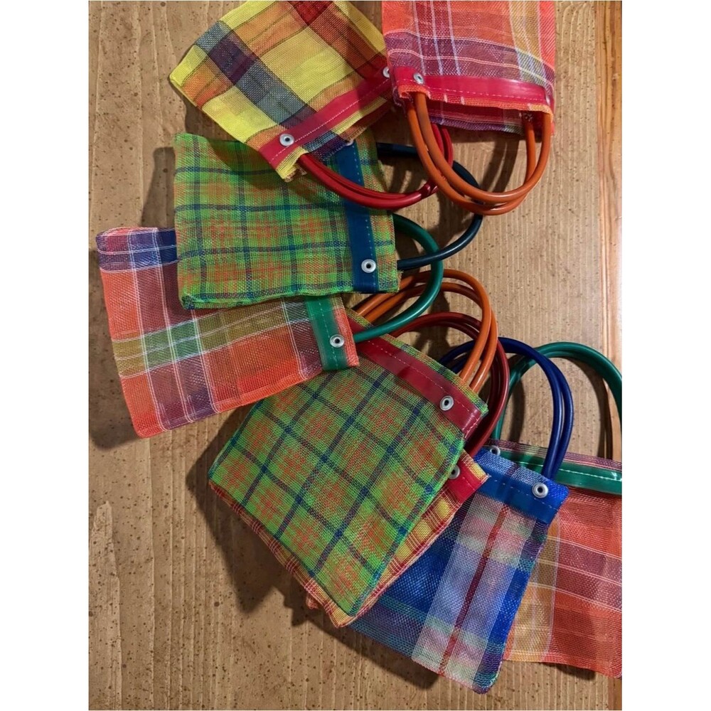 MEXICANA Multi-Color Plaid Mini Tote Set of 7